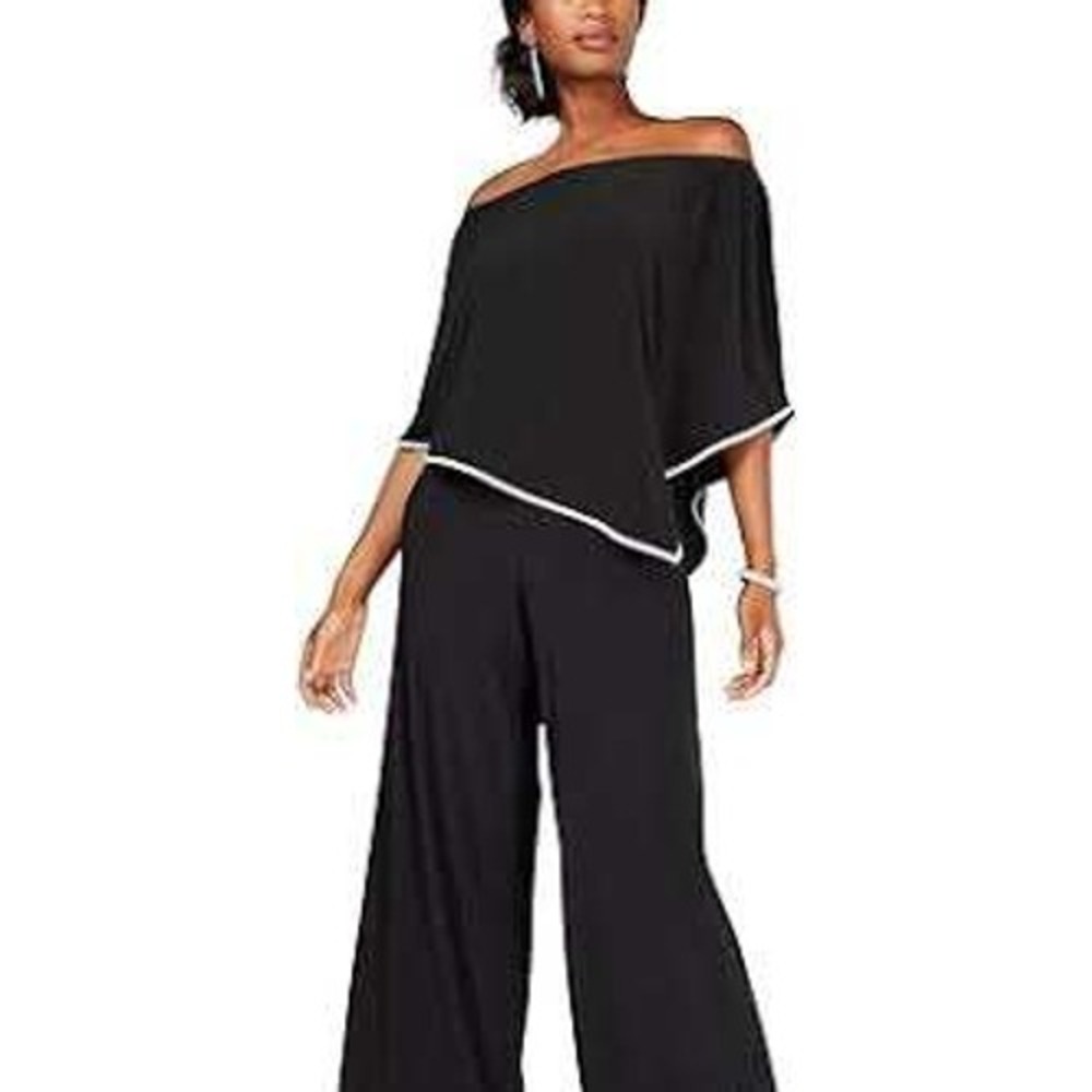 Chaus Women Jumpsuit Popover Capelet Jersey Knit Elegant Evening Black 2X